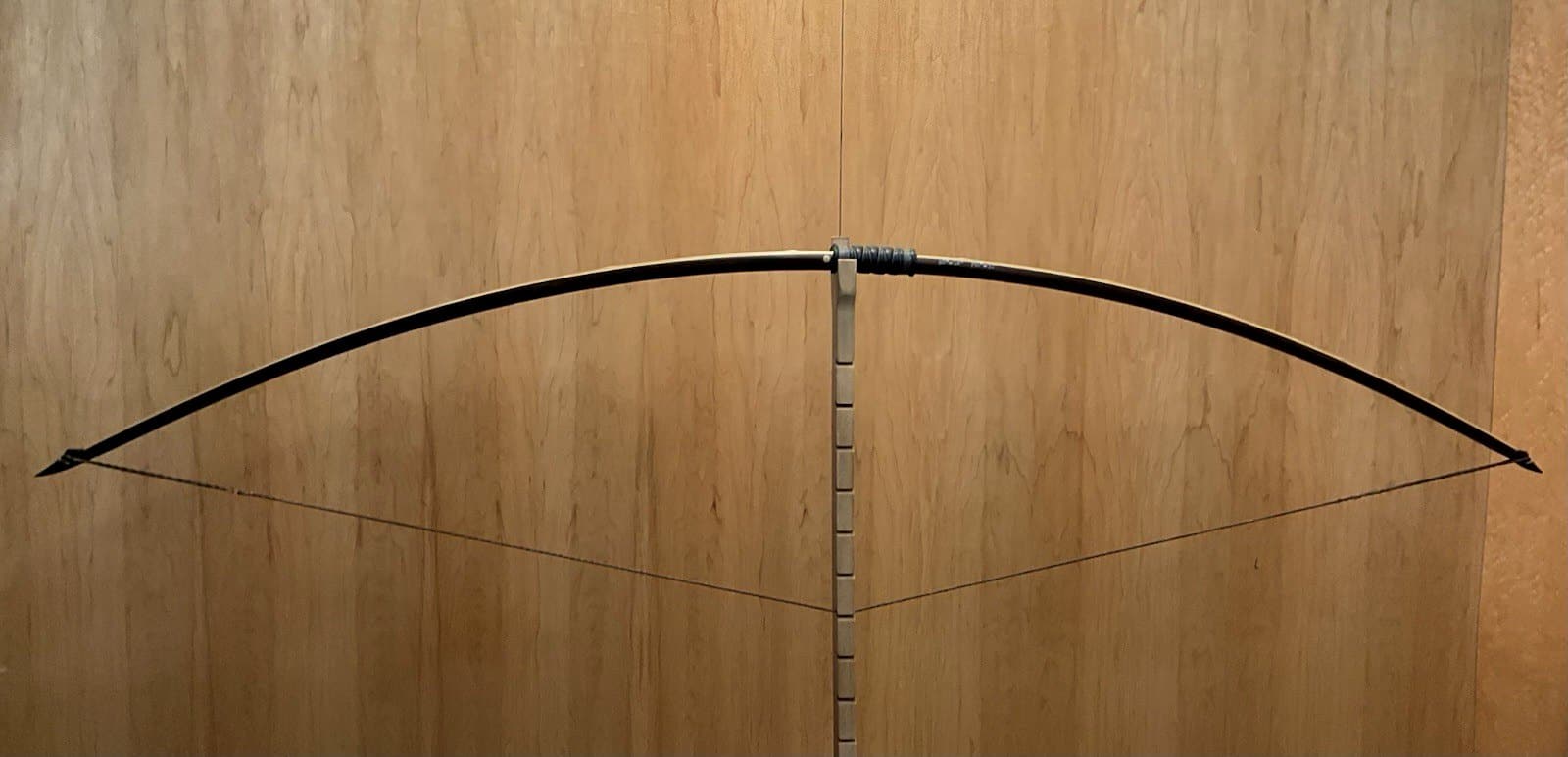 The 115-pound bamboo-backed ipe warbow, drawn on Doug's tiller