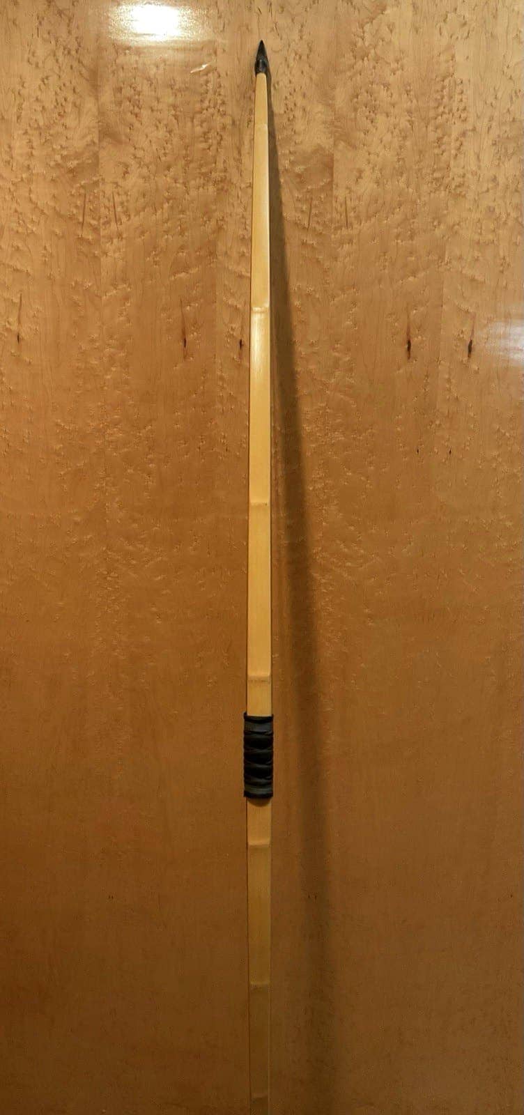 The 115-pound bamboo-backed ipe warbow, standing, seen from its bamboo back