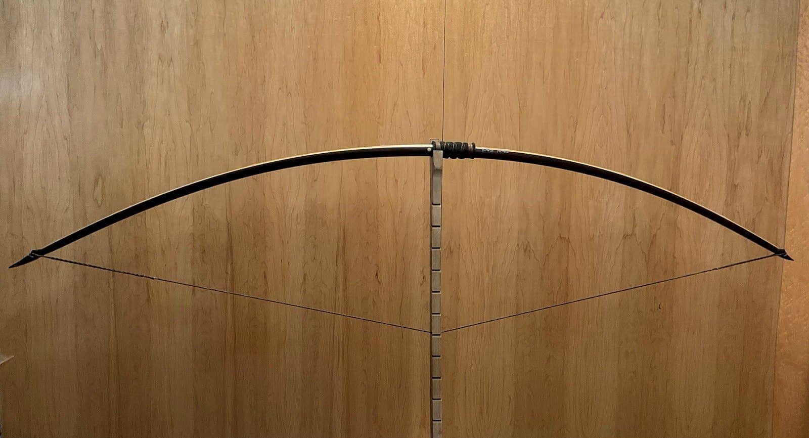 The 150-pound bamboo-backed ipe warbow, drawn on Doug's tiller