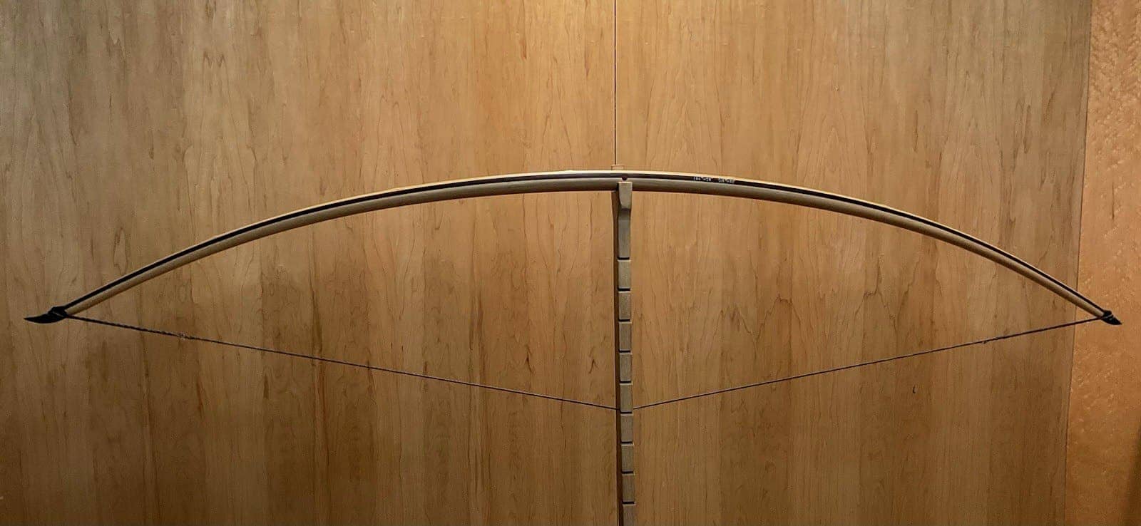 The 180-pound bamboo-backed tri-lam warbow, drawn on Doug's tiller
