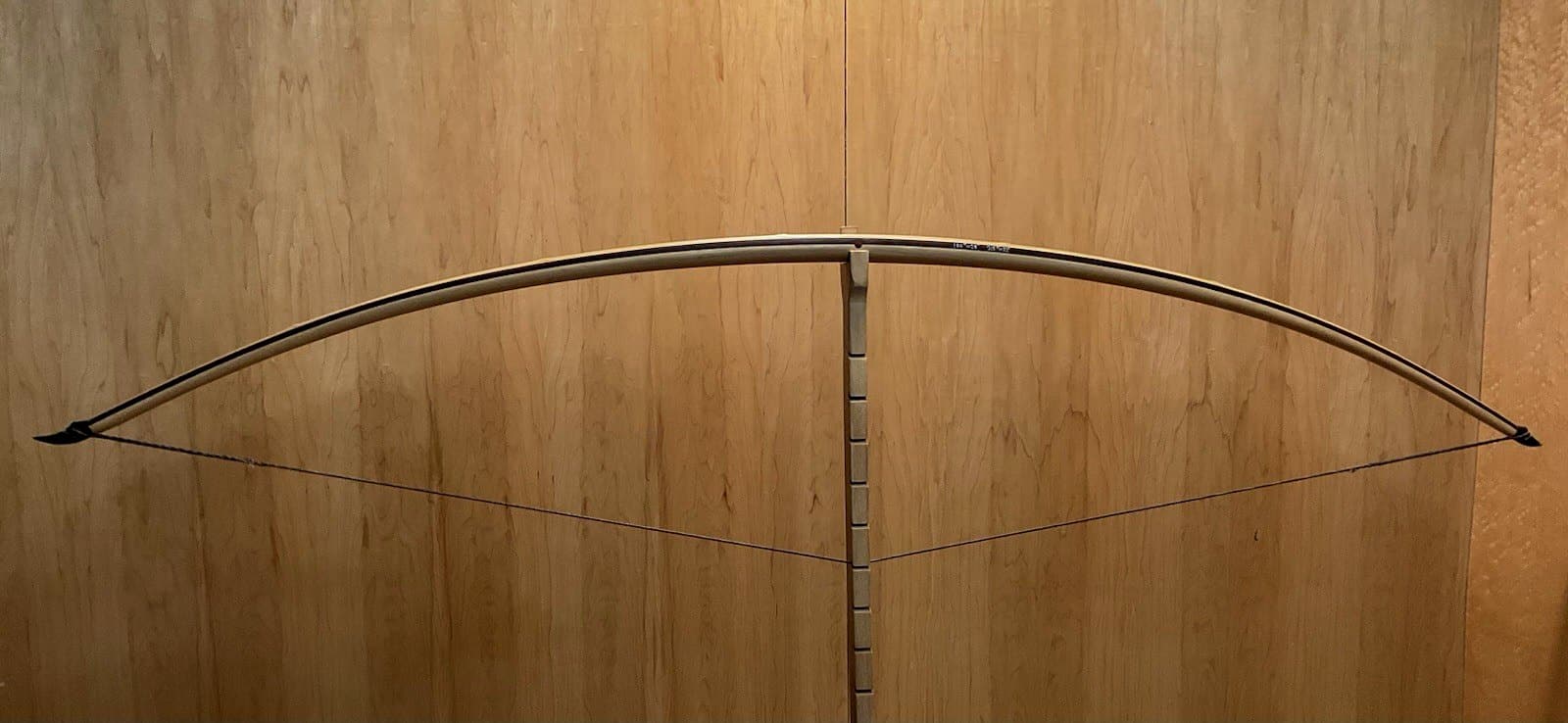 The 180-pound bamboo-backed tri-lam warbow, drawn on Doug's tiller