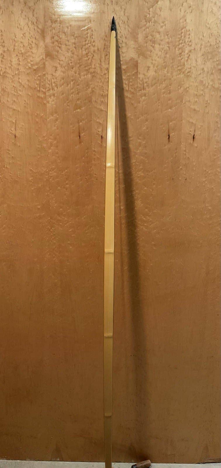 The 180-pound bamboo-backed tri-lam warbow, standing, seen from its bamboo back